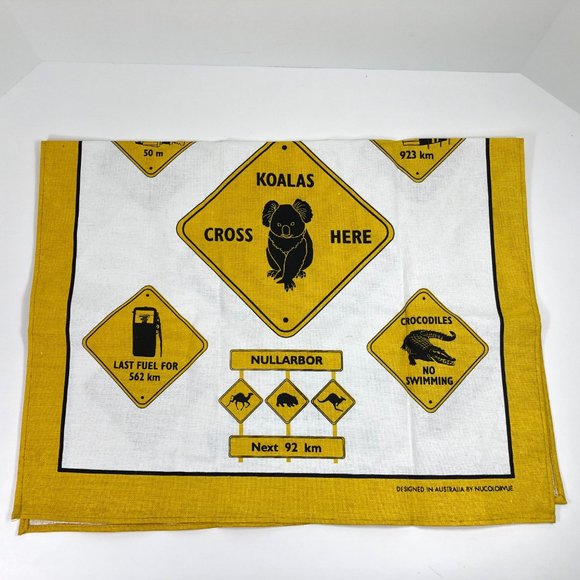 Nucolorvue AUSTRALIAN ROADSIGNS Kitchen Tea Towel Cotton Yellow/White NWOT - Picture 4 of 6